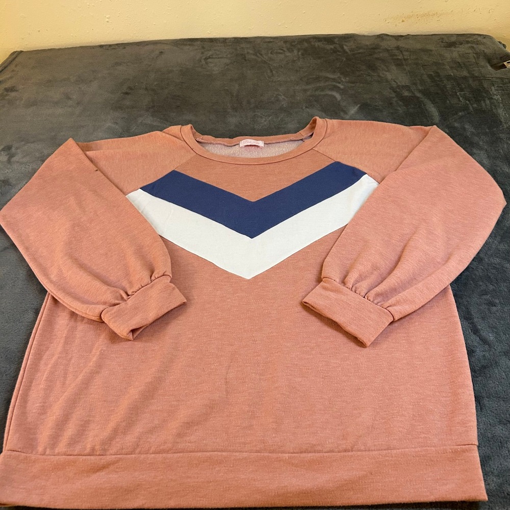 Pink Lily Chevron Pullover Top Blouson Sleeve Casual Comfy Pink Womens Large